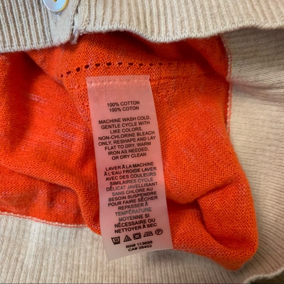 MARGARET O’LEARY Orange Cardigan 100% Cotton Preppy Medium M - Picture 5 of 6